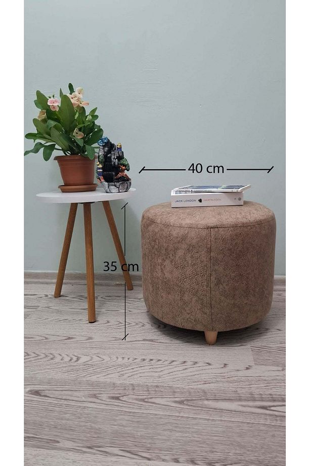 Ahşap Ayaklı Nubuk Yuvarlak Puf&bench Koltuk/tabure - 2