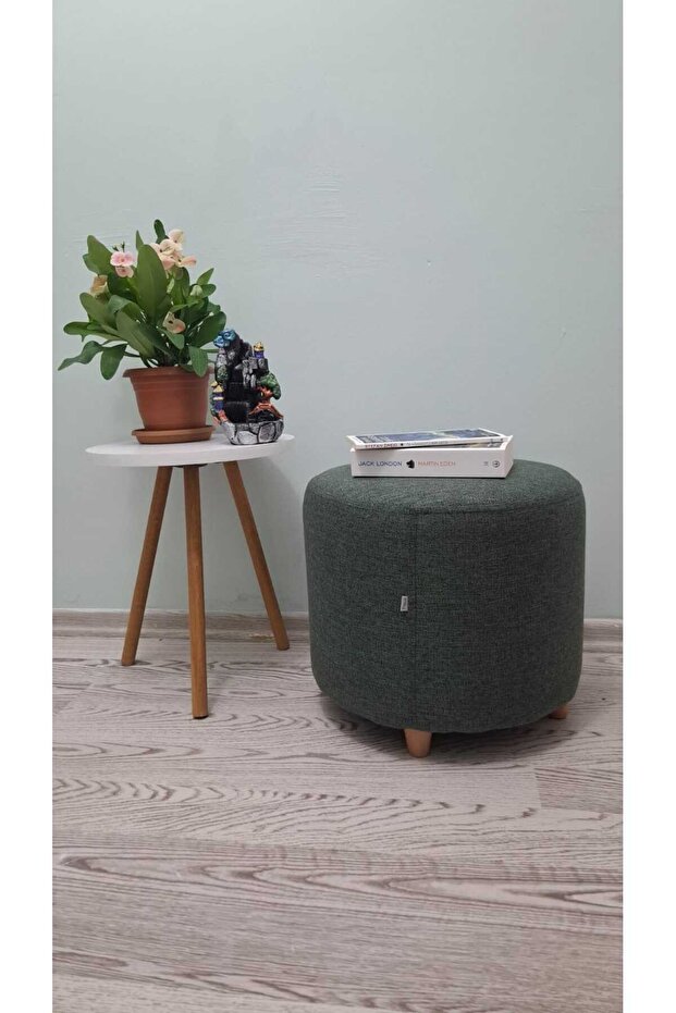 Ahşap Ayaklı Keten Yuvarlak Puf&bench Koltuk/tabure - 1