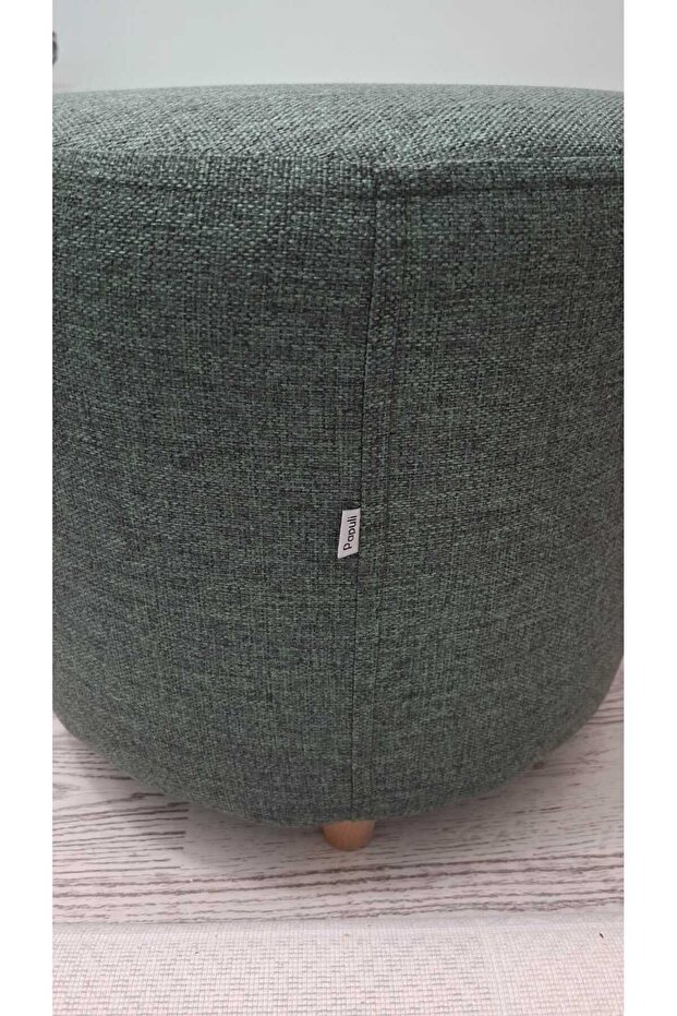 Ahşap Ayaklı Keten Yuvarlak Puf&bench Koltuk/tabure - 5