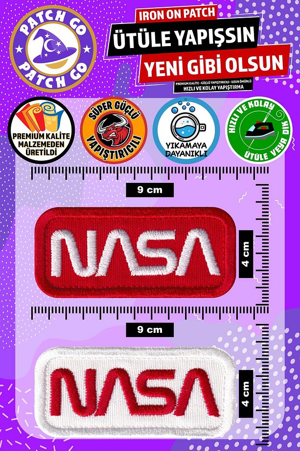 Ütü ile Yapışan Arma, NASA Set (5 Adet), Ütüyle Yapışan Nakış Dokuma Yama Patch - 4