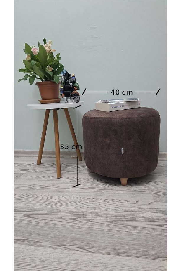 Ahşap Ayaklı Nubuk Yuvarlak Puf&bench Koltuk/tabure - 2