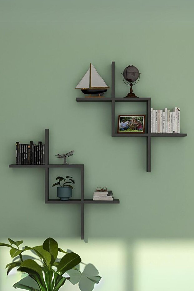 İda Wooden Zagy 2 #39 li Dekoratif Duvar Rafı Duvara Monte Kitaplık