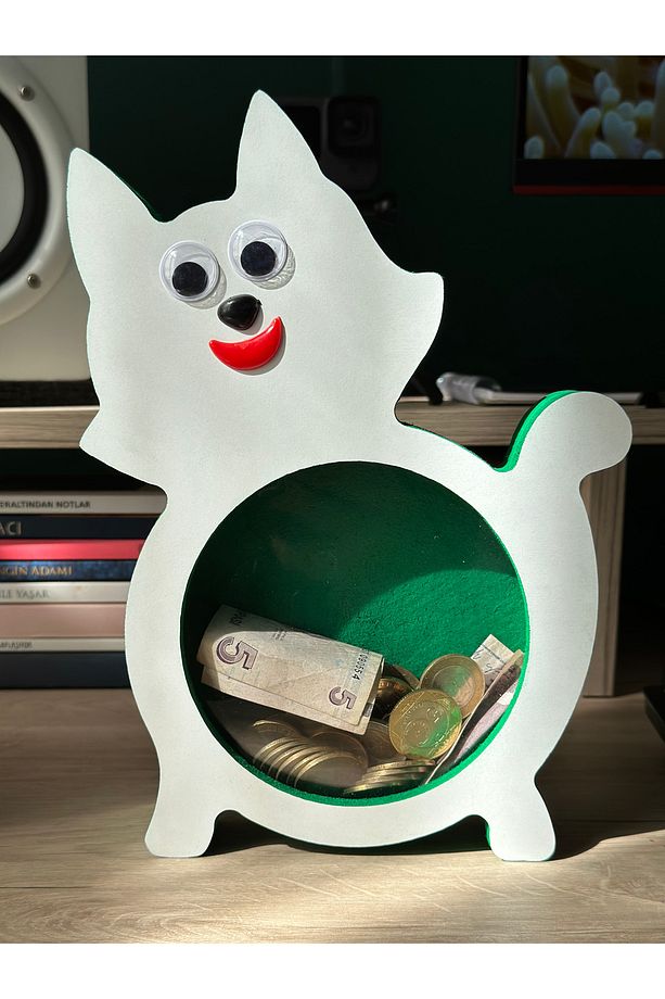 Ahşap Kedi Şeklinde Şeffaf Kumbara – Eğlenceli ve Dekoratif Tasarruf Kutusu 🐱💰 - 1