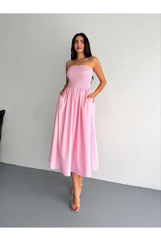 Straplez Midi Elbise - 1