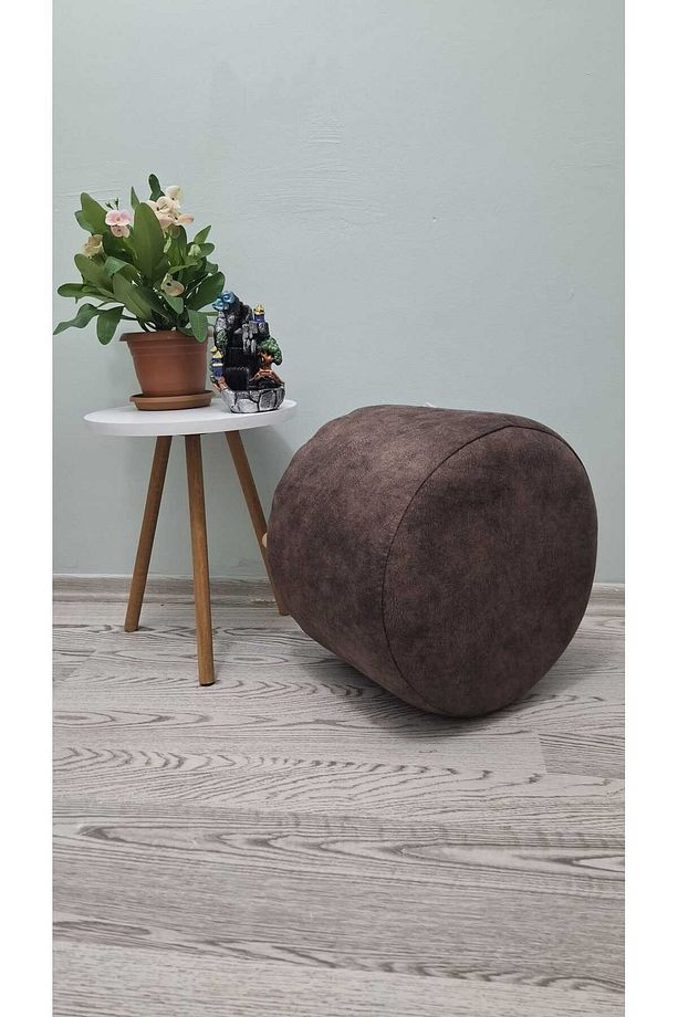 Ahşap Ayaklı Nubuk Yuvarlak Puf&bench Koltuk/tabure - 4