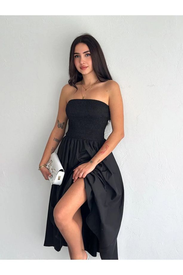 Straplez Midi Elbise - 4