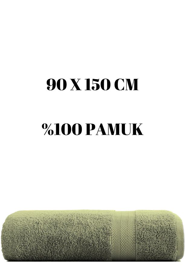 Haki Büyük Boy Banyo Duş Vücut Havlusu % 100 Pamuk Çizgi Desenli 90 X 150 Cm 500 gram Bir Adet - 1