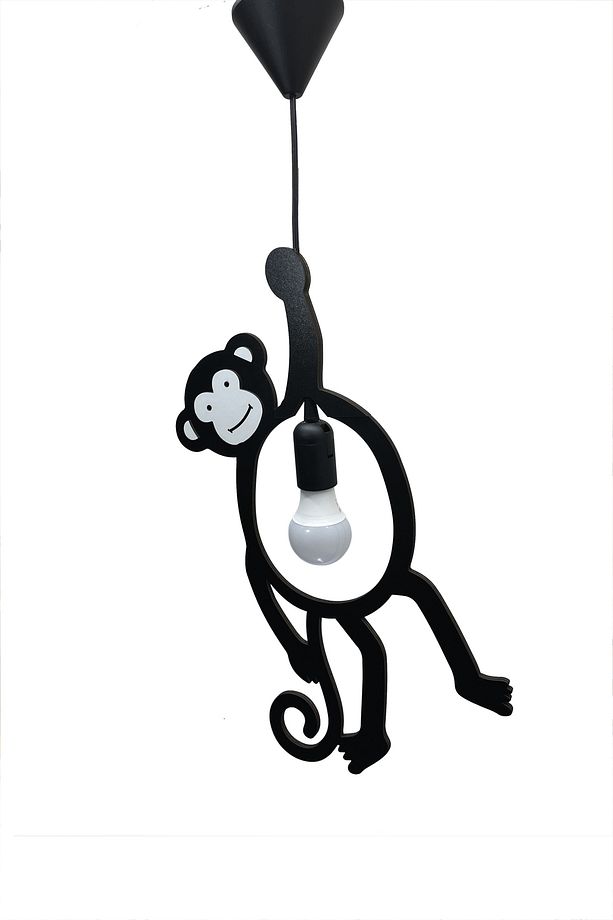 Monkey Ahşap Maymun Sarkıt Tekli Avize Bebek Çocuk Odası Siyah Mutfak Cafe Dekoratif Avize Lamba - 8
