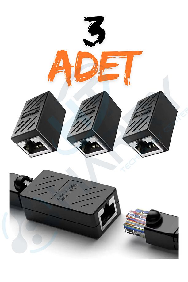 3 Adet Rj45 Dişi Dişi Cat5e/cat6/7/8 Ethernet Lan Ağı Birleştirici Ara Aparatı - 1