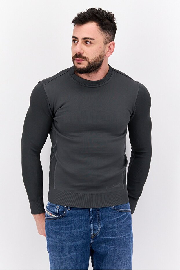 سويت شيرت رجالي سادة بأكمام طويلة وياقة دائرية، رمادي - 1