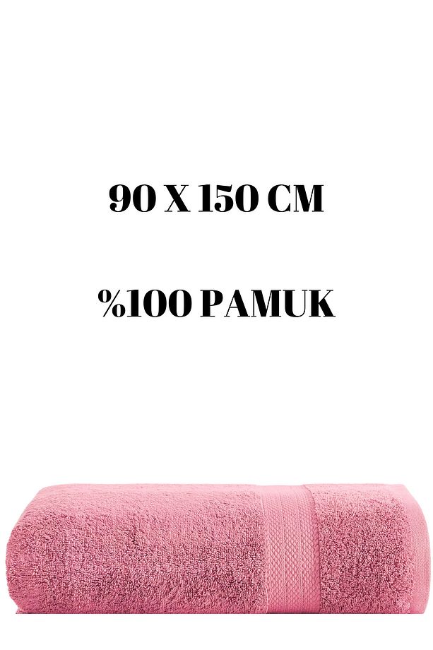 Pembe Büyük Boy Banyo Duş Vücut Havlusu % 100 Pamuk Çizgi Desenli 90 X 150 Cm 500 gram Bir Adet - 1