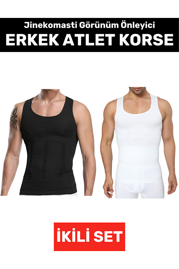 Gynecomastia Upright Posture Corrector Belly Firming Elastic Men's Athlete Corset Black-White Set of Two