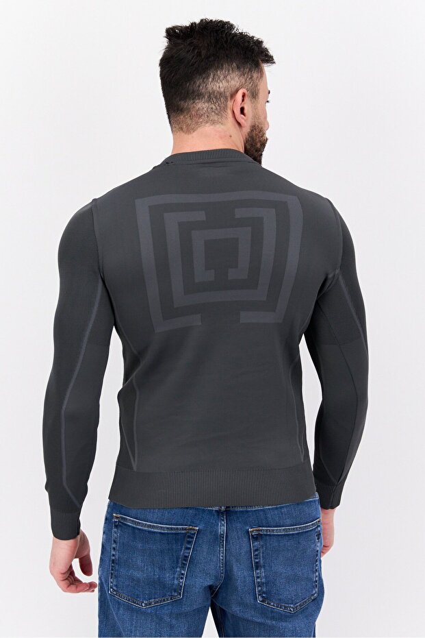 سويت شيرت رجالي سادة بأكمام طويلة وياقة دائرية، رمادي - 4