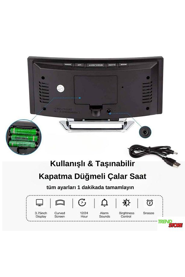 TrendStore7 İnç LED Dijital Alarmlı Elektronik Kavisli Masa Üstü Çalar Saat - 7