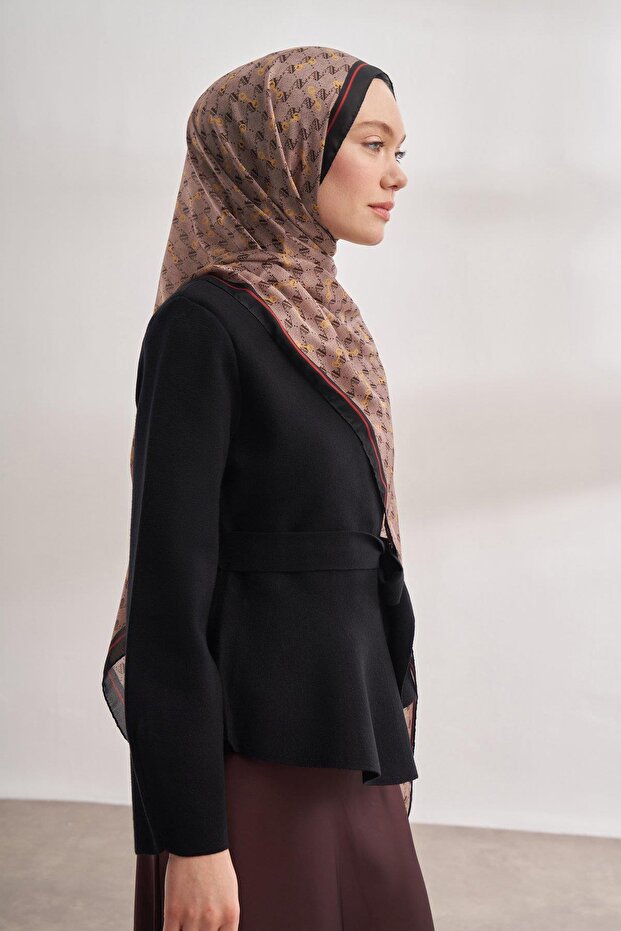 شال بنمط مونوغرام من فويل 3361 - أسود فاتح - 3