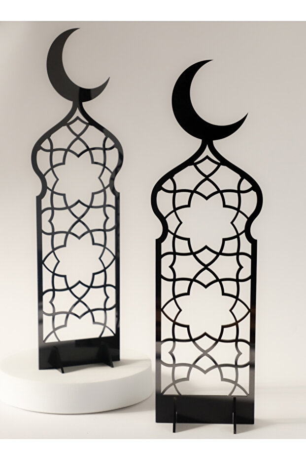 Set of 2 Acrylic Decor Stands in Ramadan Crescent Shape with Islamic Pattern - 4