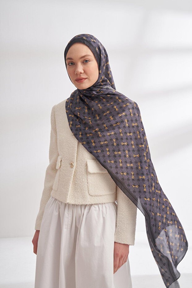 شال بنمط مونوغرام من فويل 3361-أنثراسيت - 2