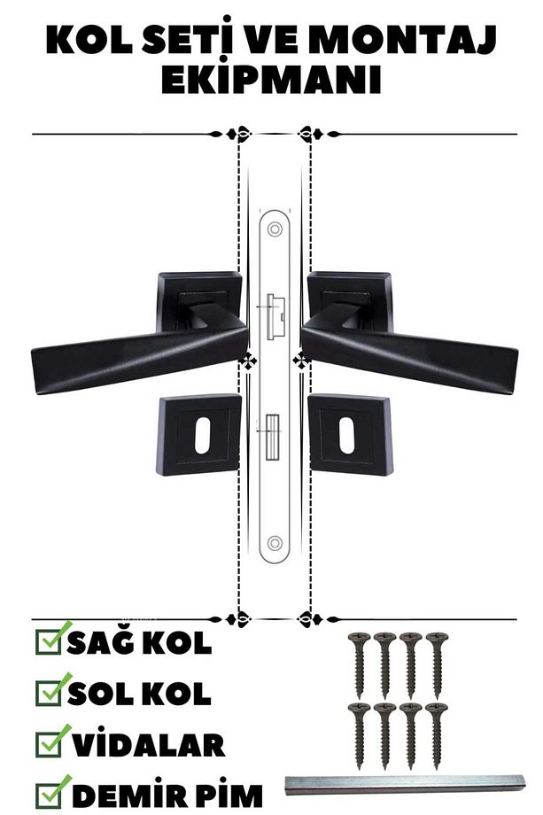 Oda Kapı Kolu Piramit Siyah Kare Rozetli - 1