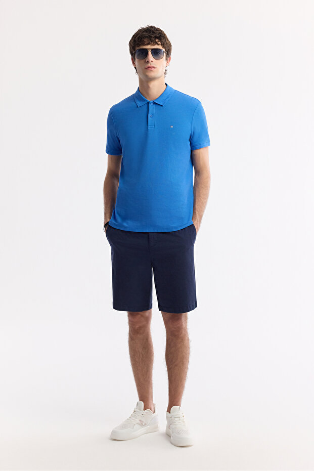 Erkek Lacivert Klasik Bel Pamuklu Bi-Stretch Relaxed Fit Şort A51Y3727 - 1
