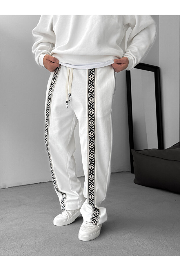 Beyaz Mozaik Patchli Boru Paça Eşofman RES-5131/ - 3