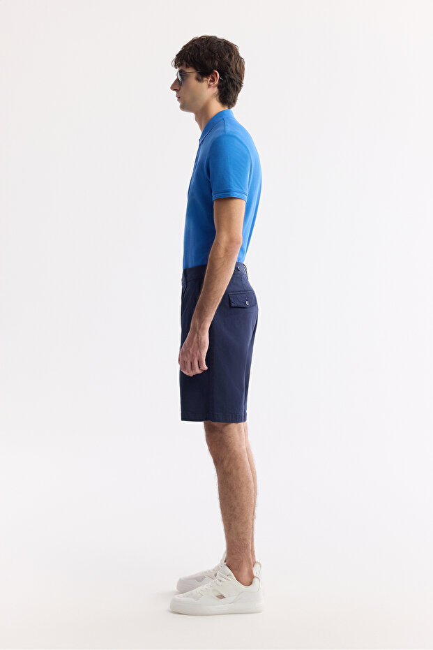 Erkek Lacivert Klasik Bel Pamuklu Bi-Stretch Relaxed Fit Şort A51Y3727 - 2
