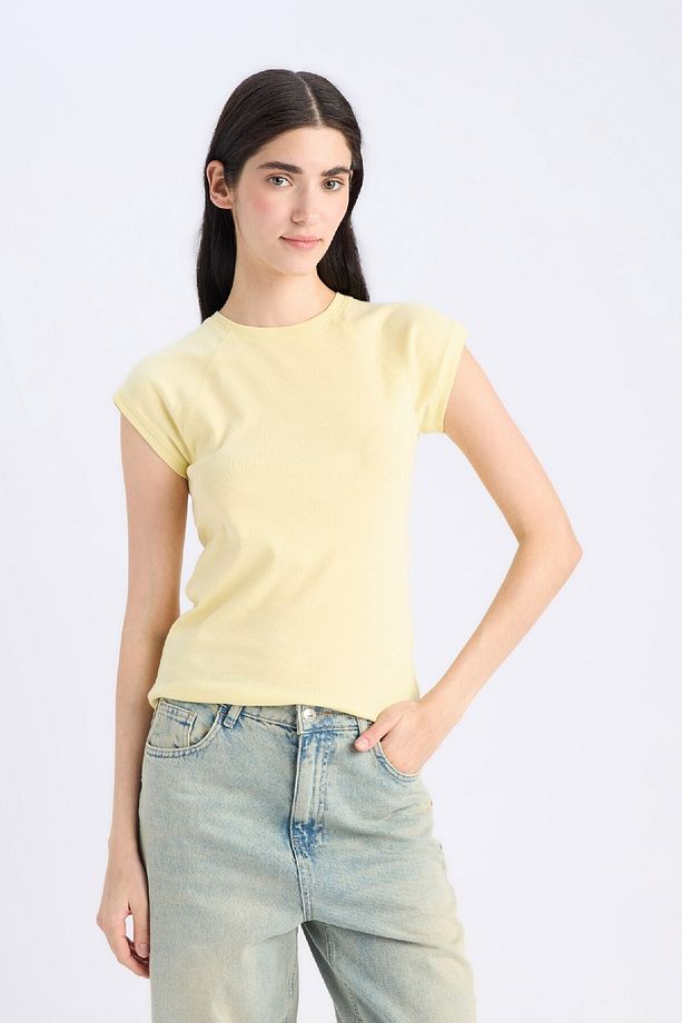 Slim Fit Dar Kesim Bisiklet Yaka Basic Düz Ribana Kısa Kollu Tişört C7334AX25SP - 3