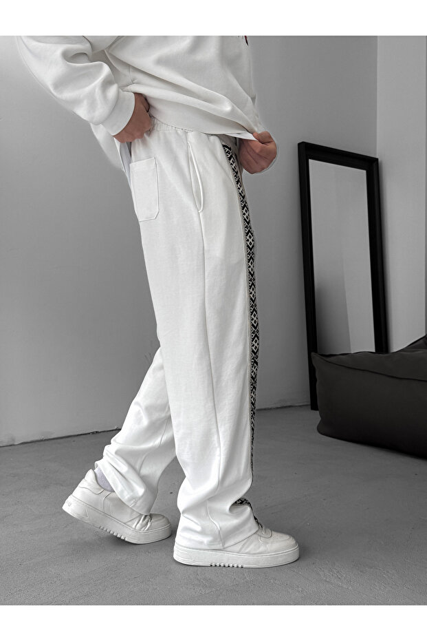 Beyaz Mozaik Patchli Boru Paça Eşofman RES-5131/ - 4