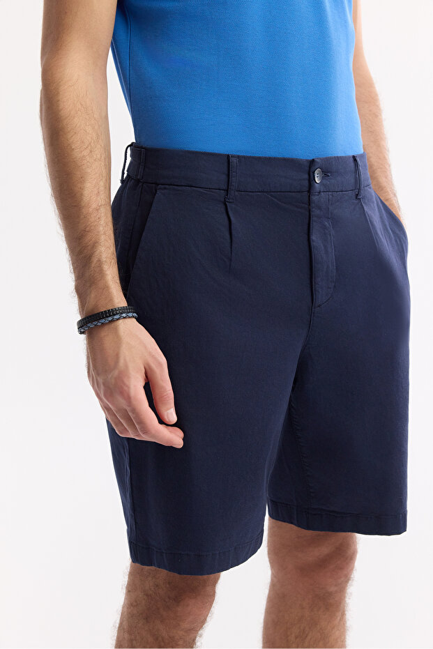 Erkek Lacivert Klasik Bel Pamuklu Bi-Stretch Relaxed Fit Şort A51Y3727 - 4