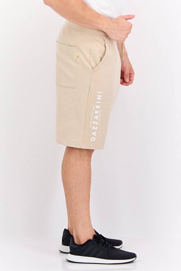 Men Printed Side Pocket Basic Shorts, Beige - 4