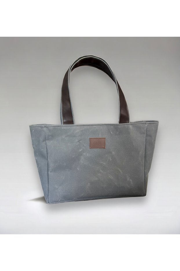 Large Size Waxed Canvas Anthracite Color Shoulder Bag with Magnet