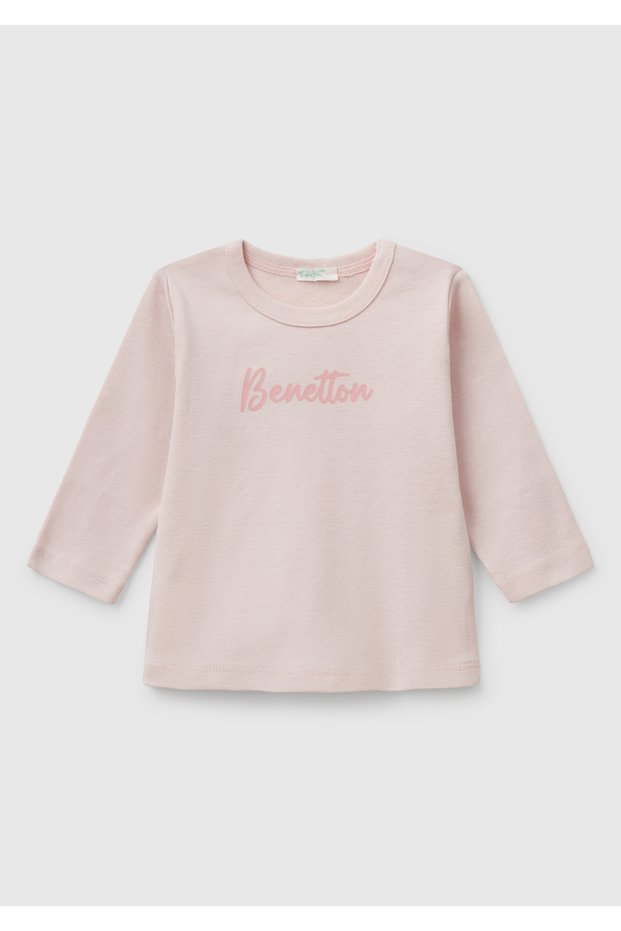 Baby Powder Pink Logo Printed Shoulder Snap Button Long Sleeve T-Shirt