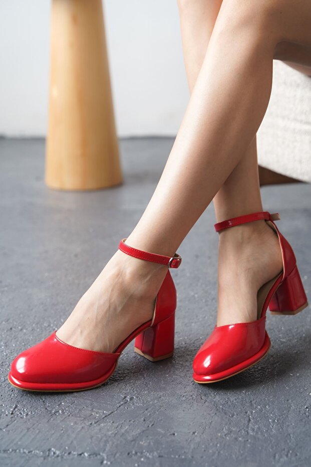 Women's Penida Platform Heeled Shoes - Red- Patent Leather