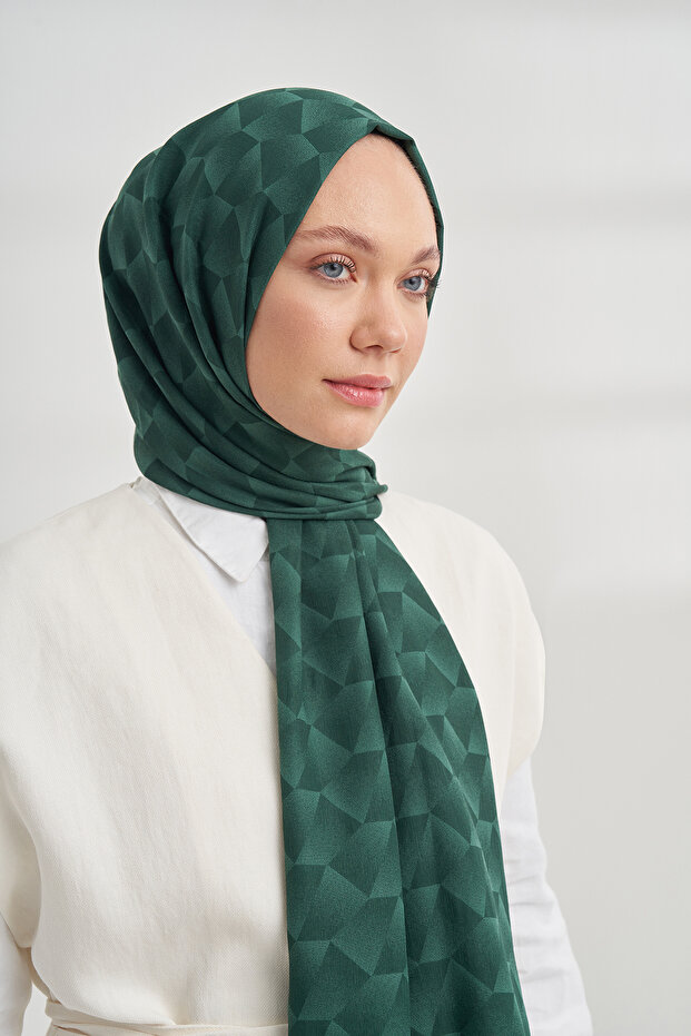 شال منقوش هندسي من القطن - زمرد - 3