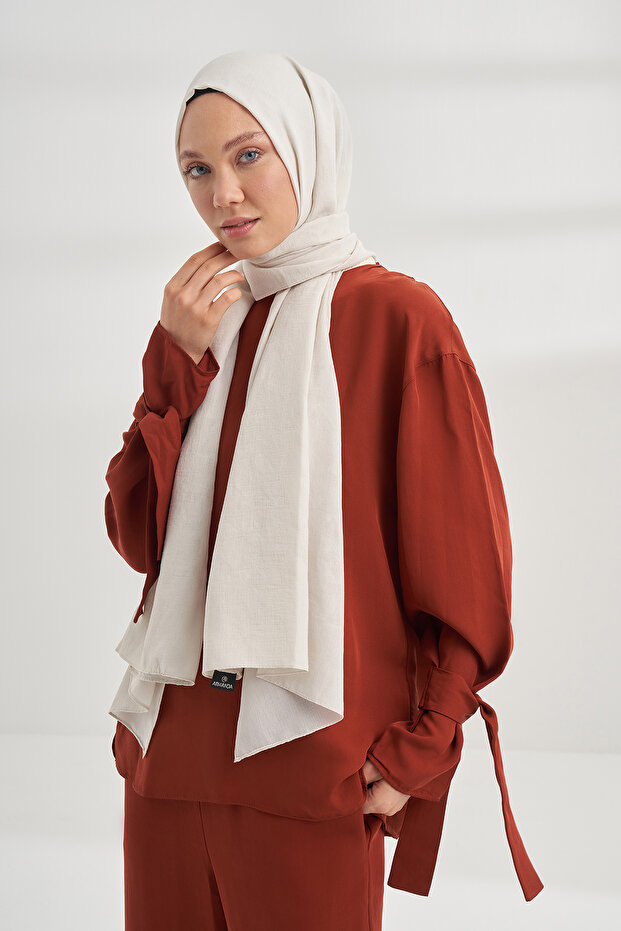 Cotton Monogram Geometric Pattern Shawl - Cream - 2