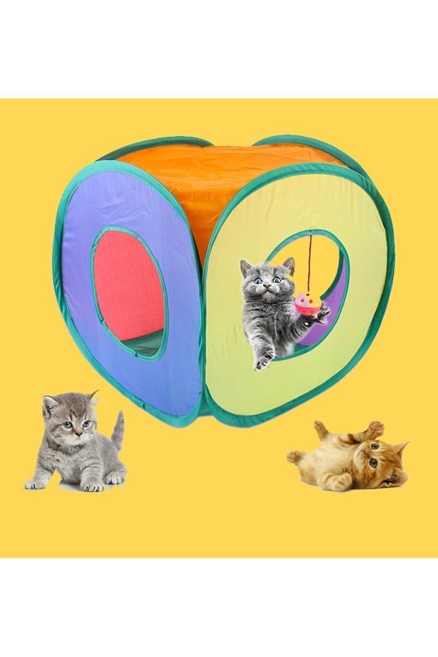 Cat House Tunnel with 3 Outlets Folding Rainbow 3 Outlet Cat Dog Play Tunnel Pet Play Tunnel