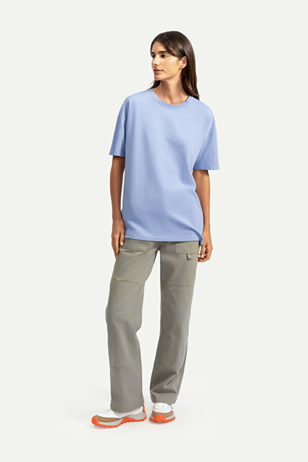 Erkek Oversize/ Relax Fit Basic T-Shirt - Jellyfish - 7