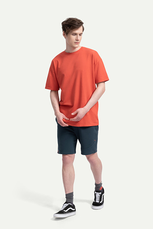 Erkek Oversize/ Relax Fit Basic T-Shirt - Coral - 3