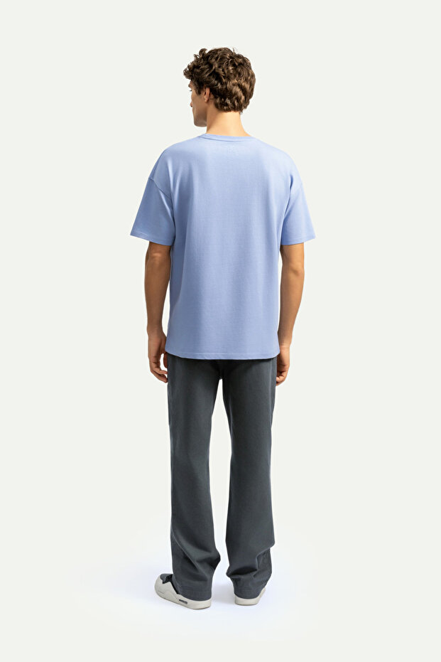 Erkek Oversize/ Relax Fit Basic T-Shirt - Jellyfish - 5