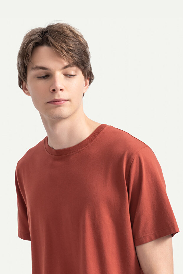 Unisex Regular Fit Basic T-Shirt - Brick - 3