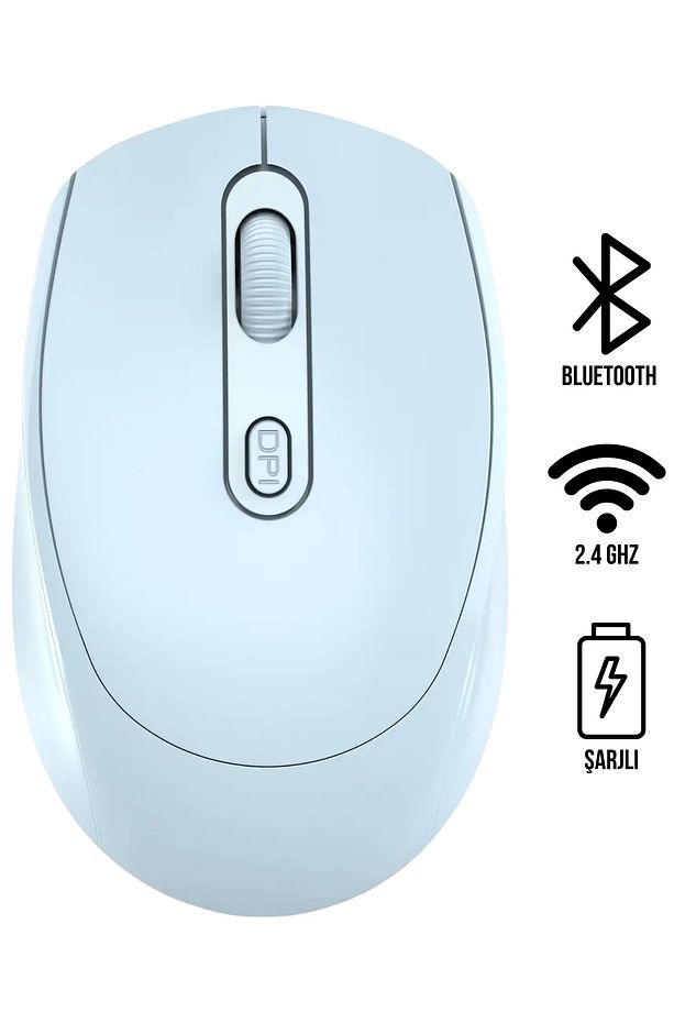 Ap-332 2in1 Bluetooth Ve 2.4ghz Şarjlı Type-c Girişli Mavi Bluetooth Kablosuz Mouse - 1