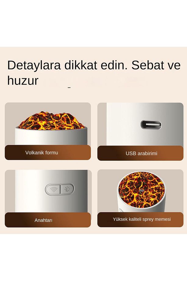 Projektör Görünümlü  RGB Işıklı Gece Lambası ve Buhar Makinesi Bir Arada Ev Ofis İçin - 4