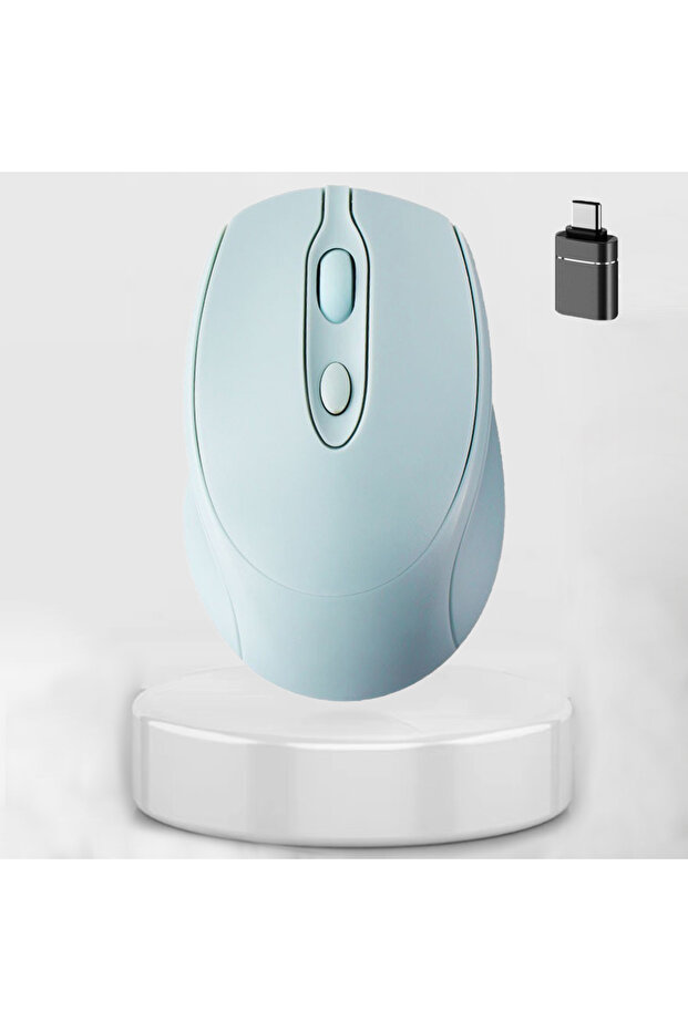ماوس لاسلكي قابل لإعادة الشحن باللون الأزرق ومحول 2.4 جيجاهرتز ومتوافق مع البلوتوث وفأرة كمبيوتر لاسلكية بمنفذ USB S - 1