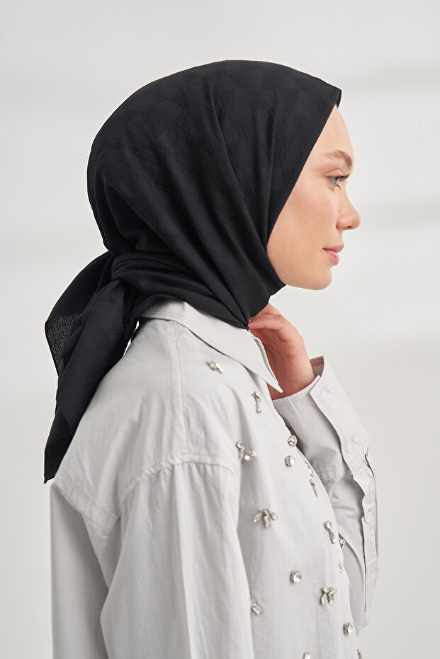 Cotton Monogram Geometric Pattern Scarf - Black - 2