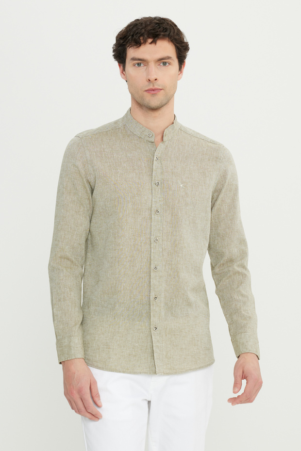 قميص كتان ذو قصة ضيقة وقصة ضيقة - 3