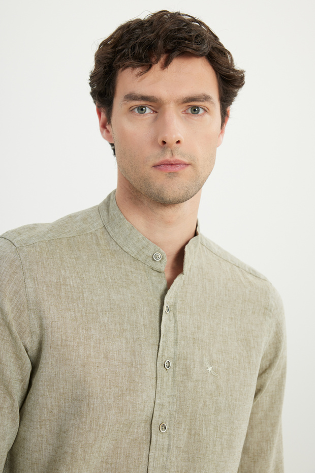 قميص كتان ذو قصة ضيقة وقصة ضيقة - 5