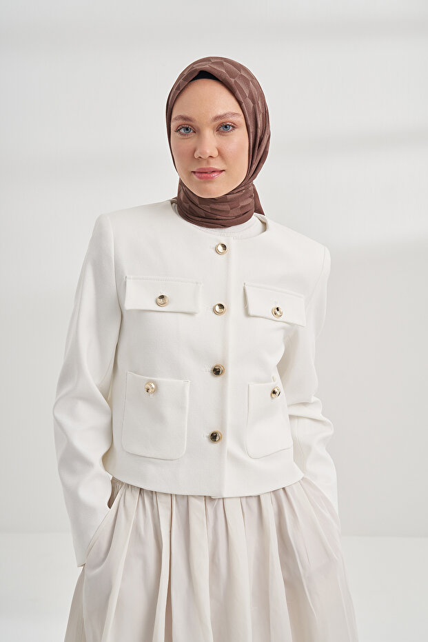 Cotton Monogram Geometric Pattern Scarf - Brown - 1