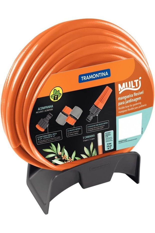 Since 1911, Made In Brazil - 25m 1/2-inch Dia Flex Garden Hose In Orange With 3-layer Pvc Fiber