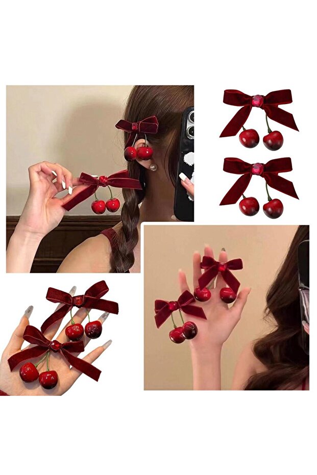 مشبك الكرز - القوس المخملي الأحمر - 3