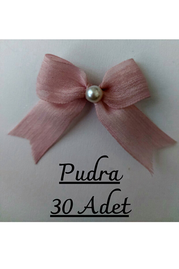 Pearl Detailed Naples Linen Ribbon Ready-Made Bow (30 Pieces)