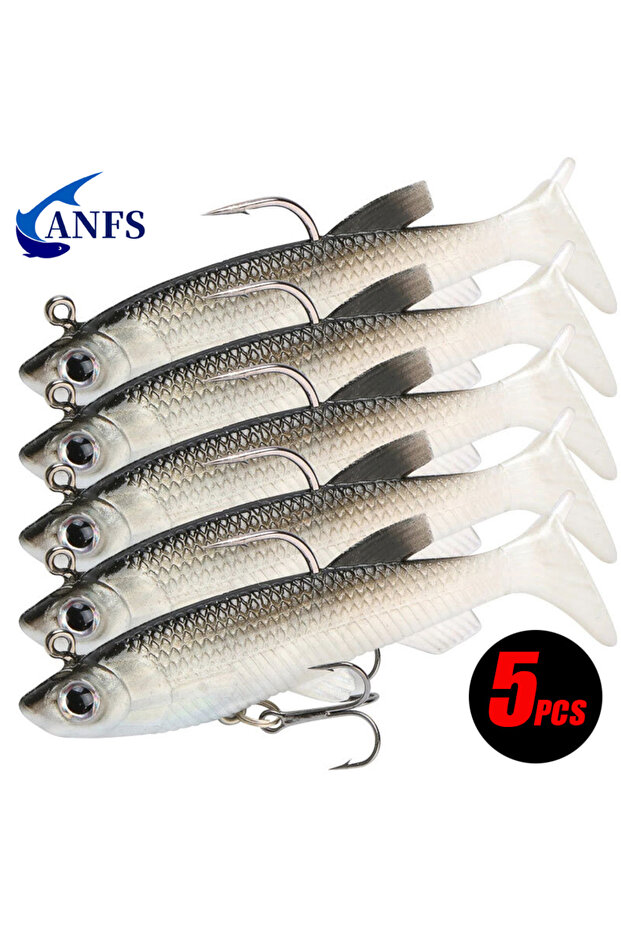 WHITE 5pcs Kit Fishing Lure Soft Lure 8cm/ 2.8in Artificial Bait Cool Fishing Hooks